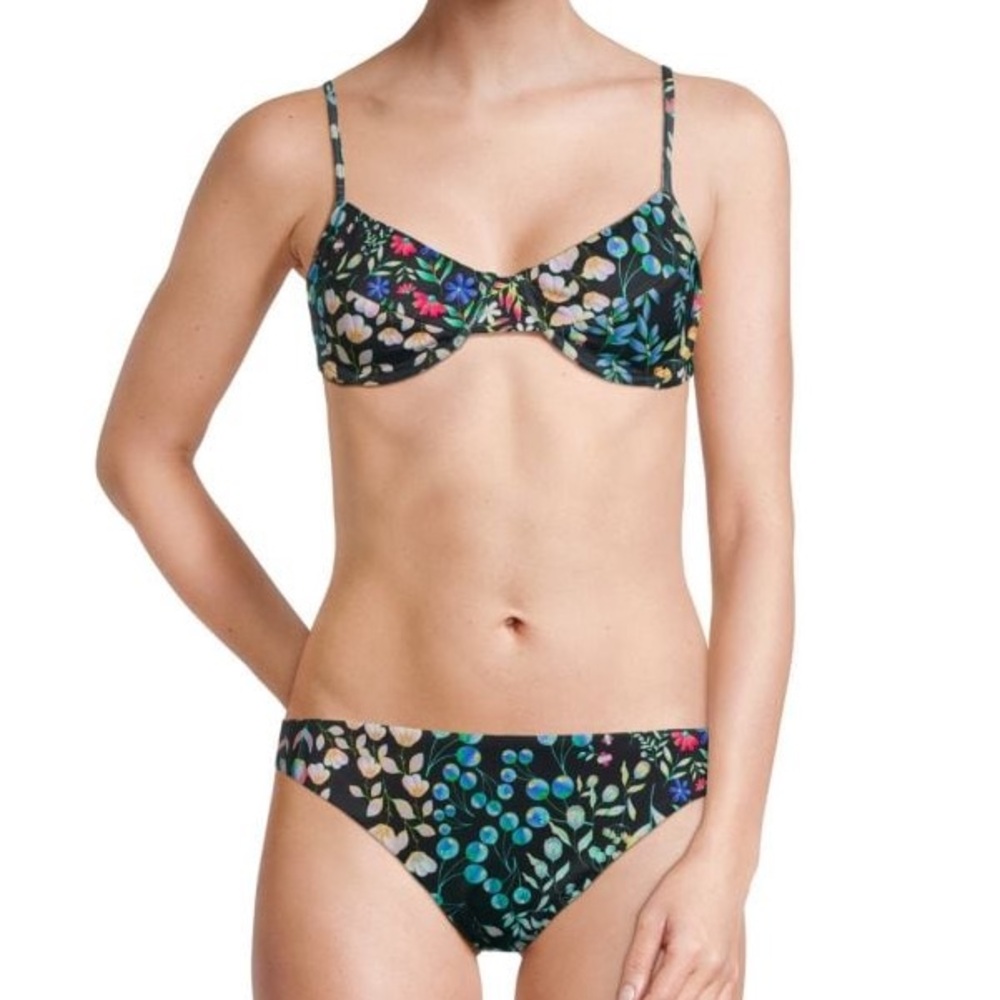 Cynthia Rowley black floral balconette bikini top and bottom swimsuit set